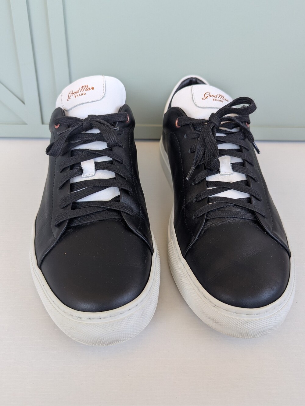 Good Man Brand Black Leather Sneakers with White Accents